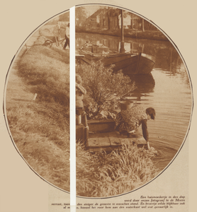 873752 Afbeelding van een vrouw die de was spoelt, op een vlonder aan de Leidsche Rijn te De Meern.